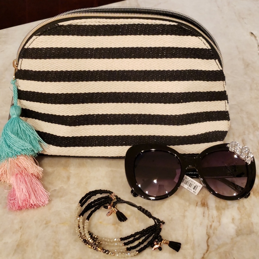 Ulta striped cosmetic bag w/tassel NWT